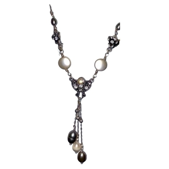 Lia Sophia Women’s Black & White FW Pearls “Mid-Summer’s Night” Drop Necklace - Picture 1 of 4